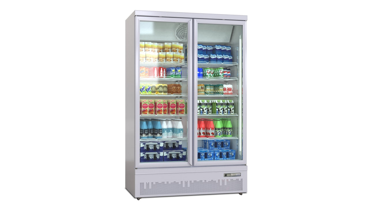 Deluxe Top/Bottom Mount Refrigerated Display Case – Black/White – Double Door