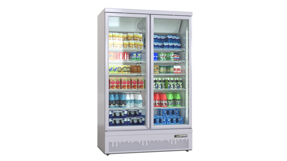 Deluxe Top/Bottom Mount Refrigerated Display Case – Black/White – Double Door