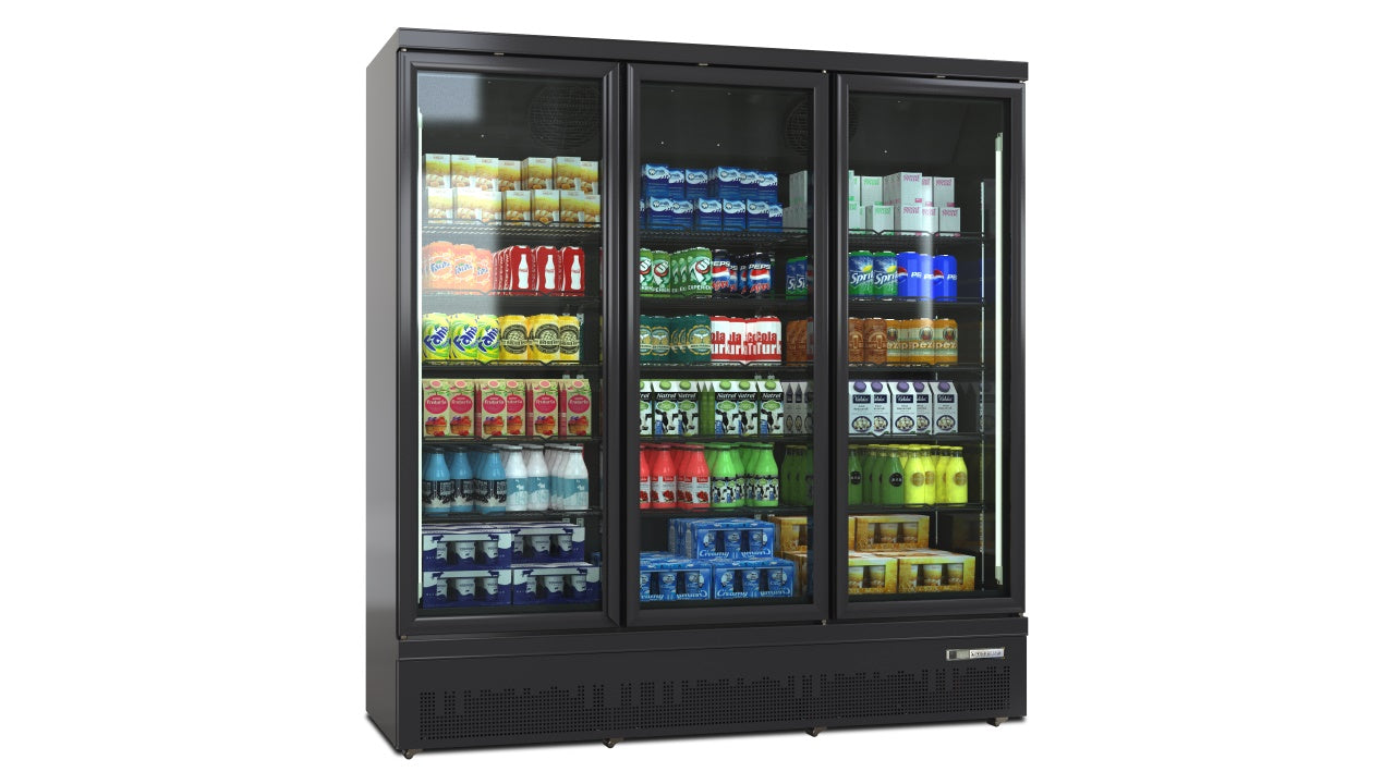 Deluxe Top/Bottom Mount Refrigerated Display Case – Black/White – Triple Door