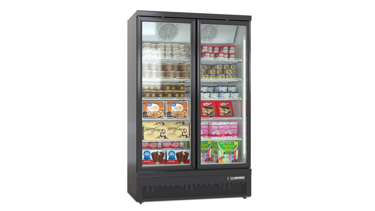 Deluxe Top/Bottom Mount Freezer Display Cabinet – Black/White – Double Door
