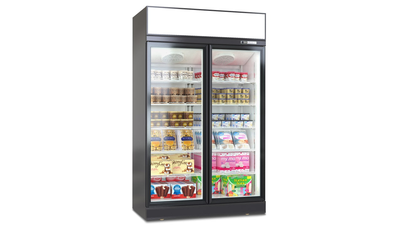 Deluxe Top/Bottom Mount Freezer Display Cabinet – Black/White – Double Door