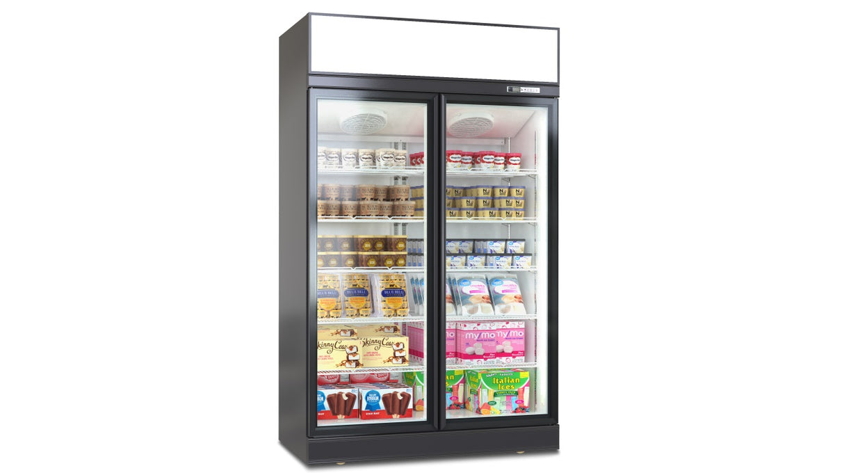 Deluxe Top/Bottom Mount Freezer Display Cabinet – Black/White – Double Door