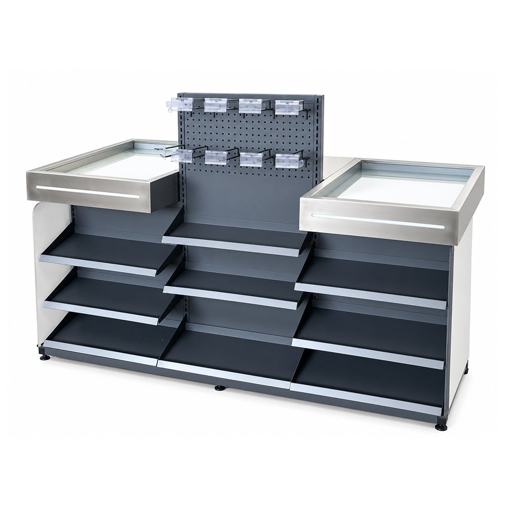 Présentoir Professionnel Multi-Niveaux pour Magasin avec Panneau Perforé – 160 × 90 × 85 cm