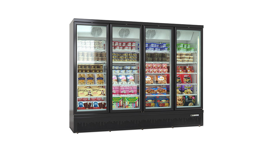 Deluxe Top/Bottom Mount Refrigerated Display Case – Black/White – 4 Doors