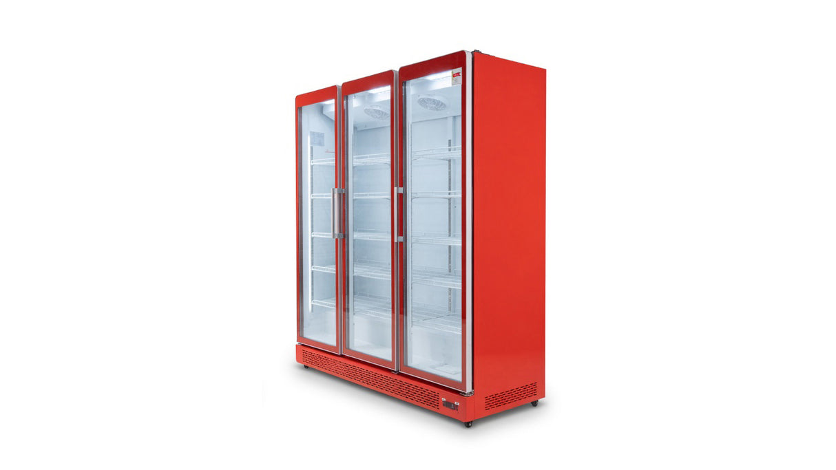 Réfrigérateur Vitrine Commercial LT-1880CF – 3 Portes, Rouge Extérieur / Blanc Intérieur, 1716 L, Étagères Réglables, Éclairage LED