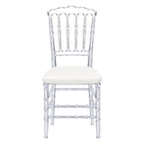 Chaise Napoléon Transparente avec Coussin Blanc – Élégante pour Mariages, Réceptions & Événements