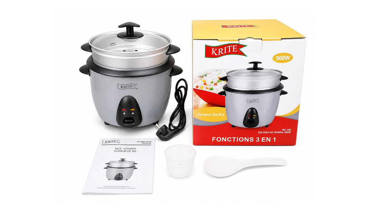 KRITE Cuiseur de Riz Électrique 3-en-1 avec Panier Vapeur et Couvercle en Verre