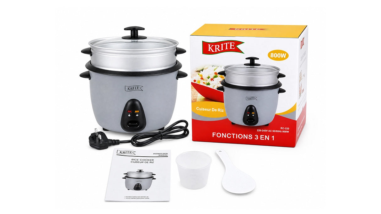 KRITE Cuiseur de Riz Électrique 3-en-1 avec Panier Vapeur et Couvercle en Verre