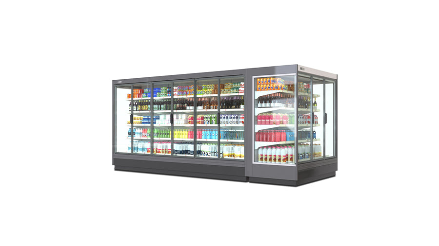 Corner display refrigerator with glass doors – commercial use