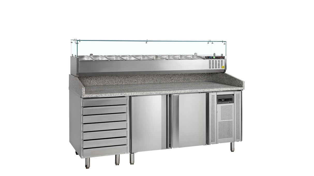 GN 1/1 Refrigerated Pizza Table with Topping Module – PT1310 + GVC38-200