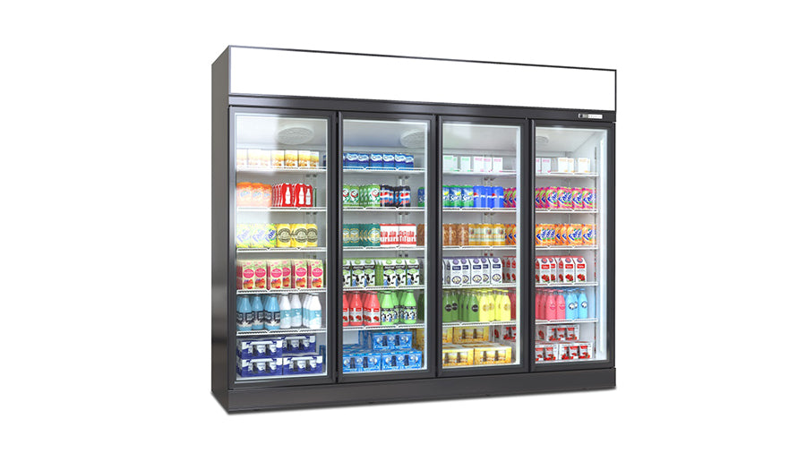 Deluxe Top/Bottom Mount Refrigerated Display Case – Black/White – 4 Doors 