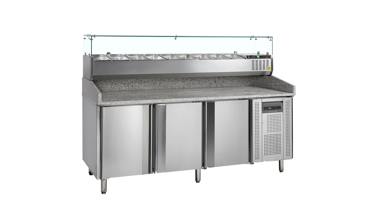 GN 1/1 Refrigerated Pizza Table with Topping Module – PT1300 + GVC38-200