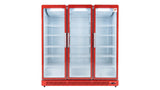 Réfrigérateur Vitrine Commercial LT-1880CF – 3 Portes, Rouge Extérieur / Blanc Intérieur, 1716 L, Étagères Réglables, Éclairage LED